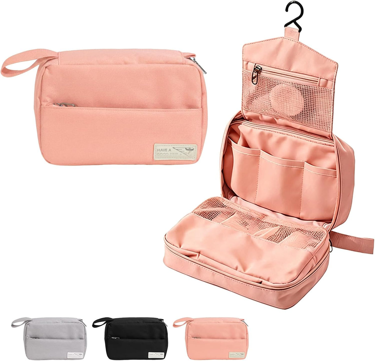 Travel Toiletry Bag with Hanging Hook Water-Resistant Cosmetic Case Makeup Bag Portable, Travel-Sized Container for Men, Silver Gray