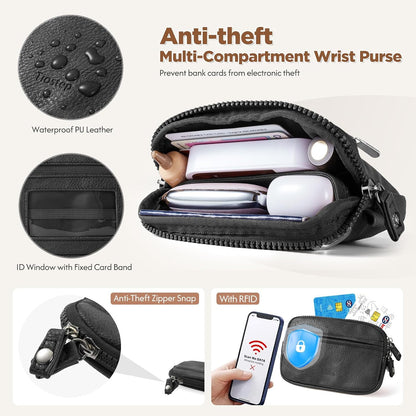Clip and Go Strap for Phone with Wallet Crossbody Phone Lanyard Adjustable and Anti-Theft Leather Purse with RFID Zipper Pouch for Travel Daily Life. Brown Medium