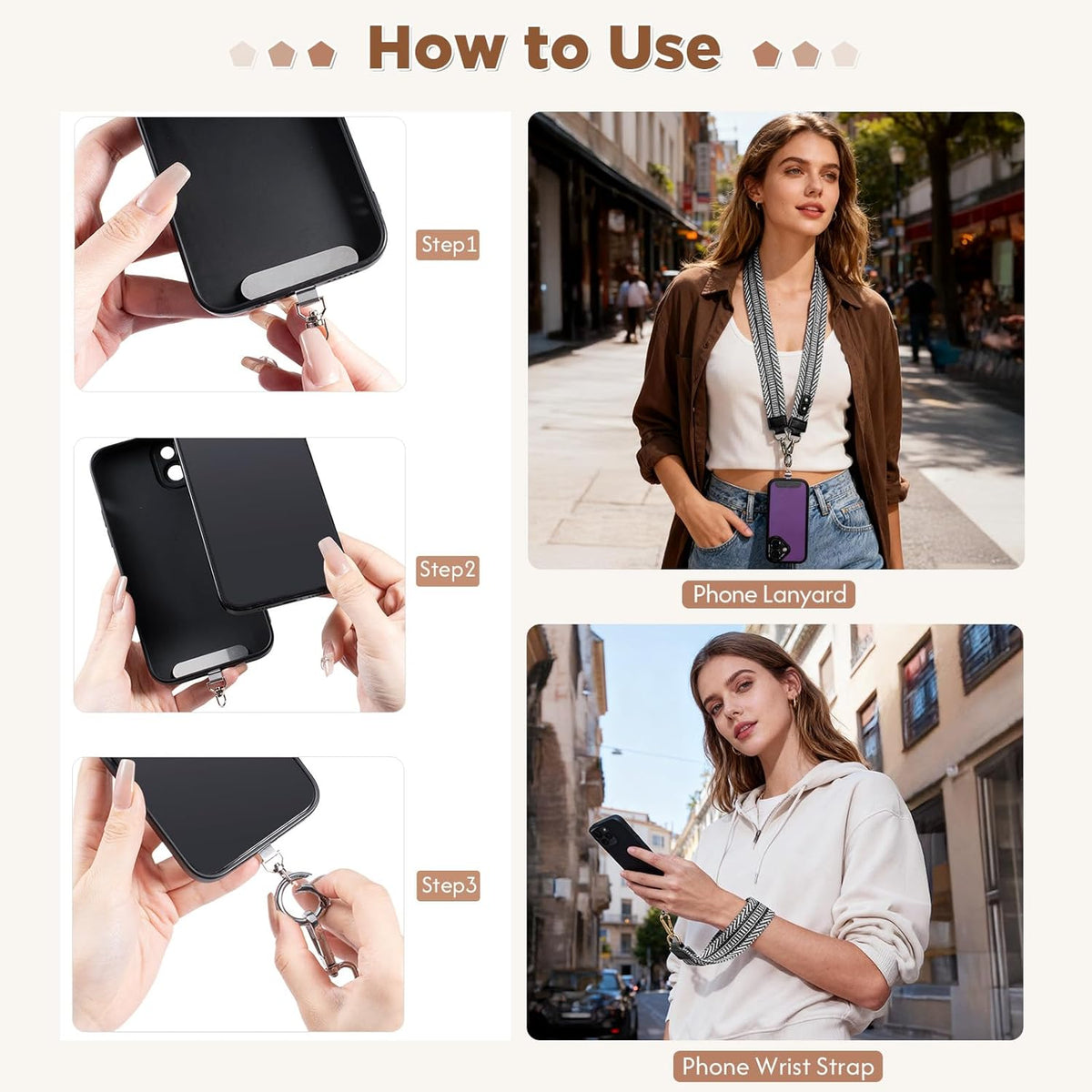 Clip and Go Strap for Phone with Wallet Crossbody Phone Lanyard Adjustable and Anti-Theft Leather Purse with RFID Zipper Pouch for Travel Daily Life. Brown Medium