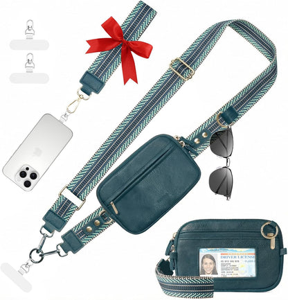 Clip and Go Strap for Phone with Wallet Crossbody Phone Lanyard Adjustable and Anti-Theft Leather Purse with RFID Zipper Pouch for Travel Daily Life. Brown Medium