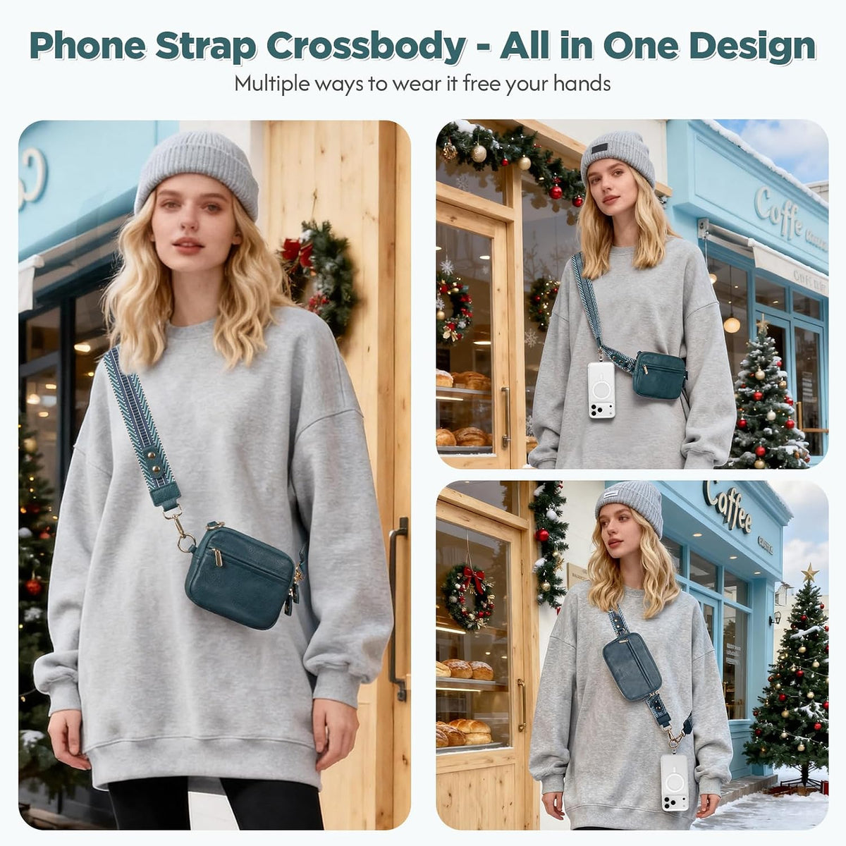 Clip and Go Strap for Phone with Wallet Crossbody Phone Lanyard Adjustable and Anti-Theft Leather Purse with RFID Zipper Pouch for Travel Daily Life. Brown Medium
