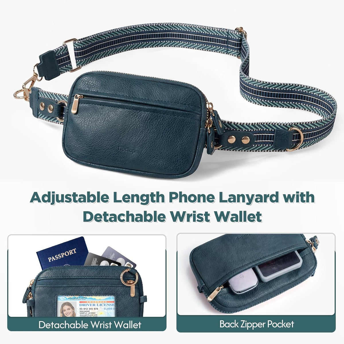 Clip and Go Strap for Phone with Wallet Crossbody Phone Lanyard Adjustable and Anti-Theft Leather Purse with RFID Zipper Pouch for Travel Daily Life. Brown Medium