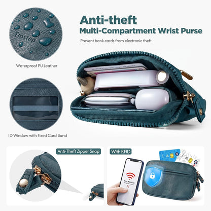Clip and Go Strap for Phone with Wallet Crossbody Phone Lanyard Adjustable and Anti-Theft Leather Purse with RFID Zipper Pouch for Travel Daily Life. Brown Medium
