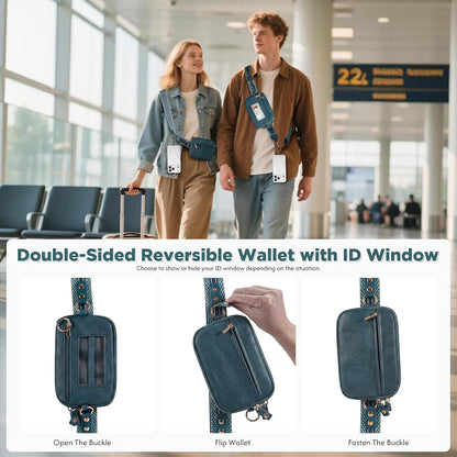 Clip and Go Strap for Phone with Wallet Crossbody Phone Lanyard Adjustable and Anti-Theft Leather Purse with RFID Zipper Pouch for Travel Daily Life. Brown Medium