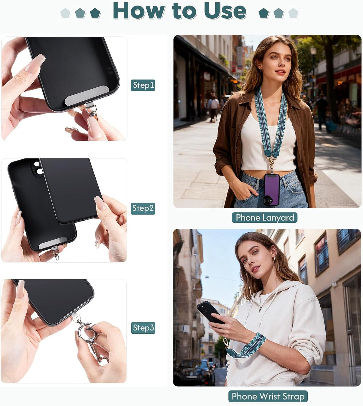 Clip and Go Strap for Phone with Wallet Crossbody Phone Lanyard Adjustable and Anti-Theft Leather Purse with RFID Zipper Pouch for Travel Daily Life. Brown Medium