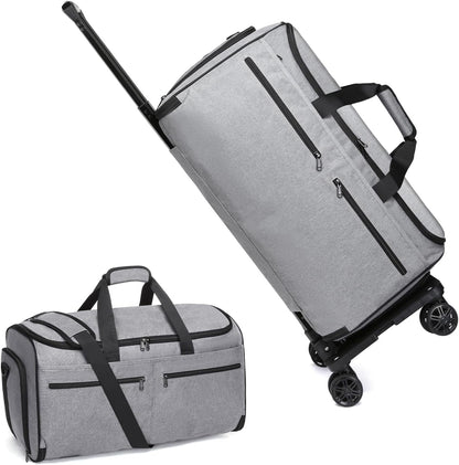 Rolling Garment Bag, Travel Garment Duffle Bag with Wheels, Carry on 3 in 1 Suit Luggage Bag with Detachable Trolley for Men Women Business Weekender