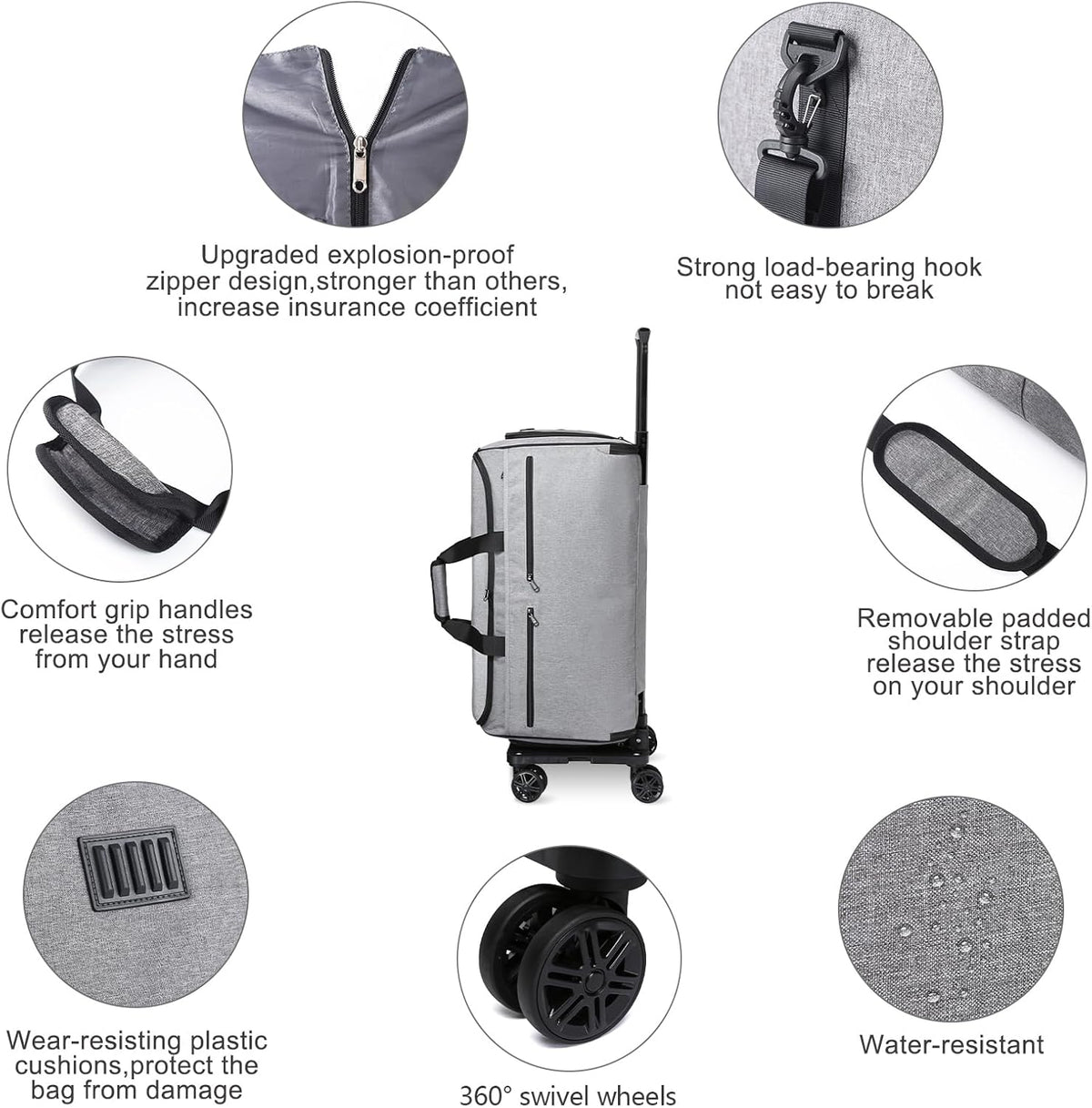 Rolling Garment Bag, Travel Garment Duffle Bag with Wheels, Carry on 3 in 1 Suit Luggage Bag with Detachable Trolley for Men Women Business Weekender