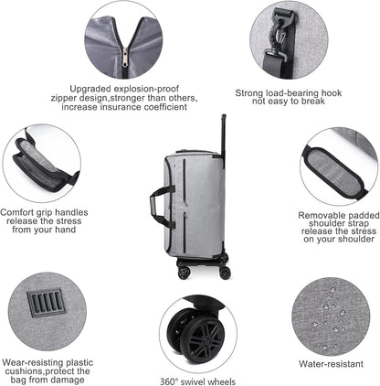 Rolling Garment Bag, Travel Garment Duffle Bag with Wheels, Carry on 3 in 1 Suit Luggage Bag with Detachable Trolley for Men Women Business Weekender