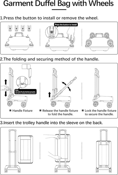 Rolling Garment Bag, Travel Garment Duffle Bag with Wheels, Carry on 3 in 1 Suit Luggage Bag with Detachable Trolley for Men Women Business Weekender