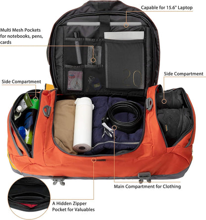 Convertible Duffel Backpack Weekender Gym Bag with Shoe Compartment | Available in 45L, 55L, 65L, 80L Multiple Capacities