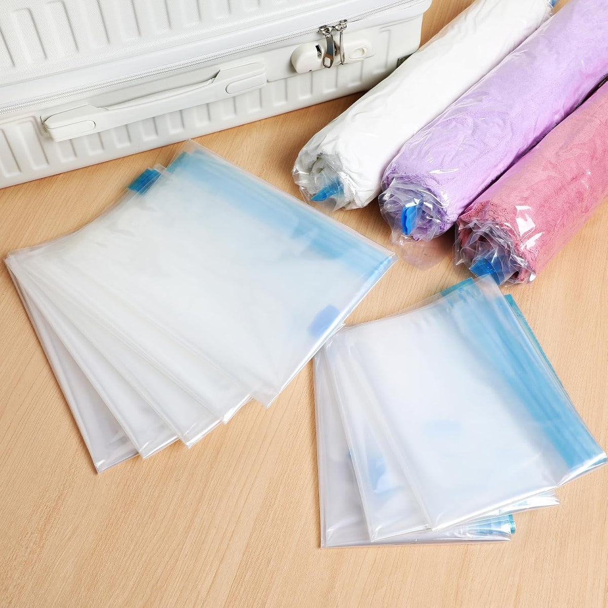 12pcs Vacuum Compression Travel Bags, Space Saver Packing Organizers, Roll-up Travel Storage Bags with Multi-size (40x60cm 50x70cm) for Suitcase and Clothing