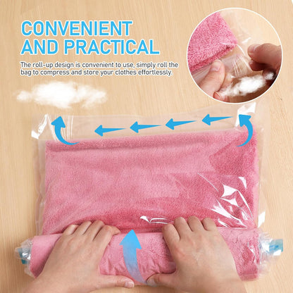 12pcs Vacuum Compression Travel Bags, Space Saver Packing Organizers, Roll-up Travel Storage Bags with Multi-size (40x60cm 50x70cm) for Suitcase and Clothing