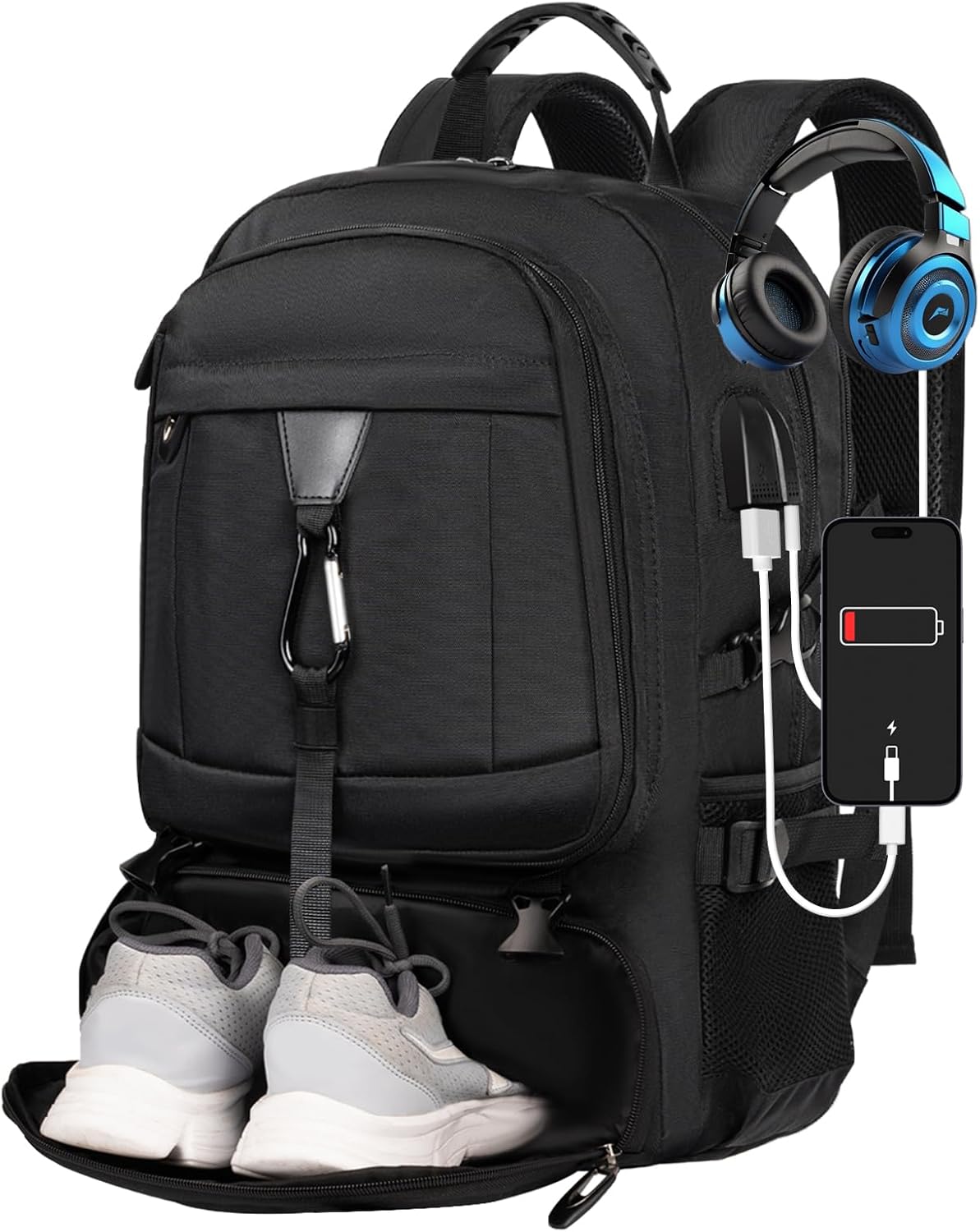17.3 Inch gym backpack with Shoe Compartment,60L Water Resistant Anti Theft Backpacks with USB Charging Port, Airline Approved Carry on Bag Multiple Compartments,for Men Women Travel
