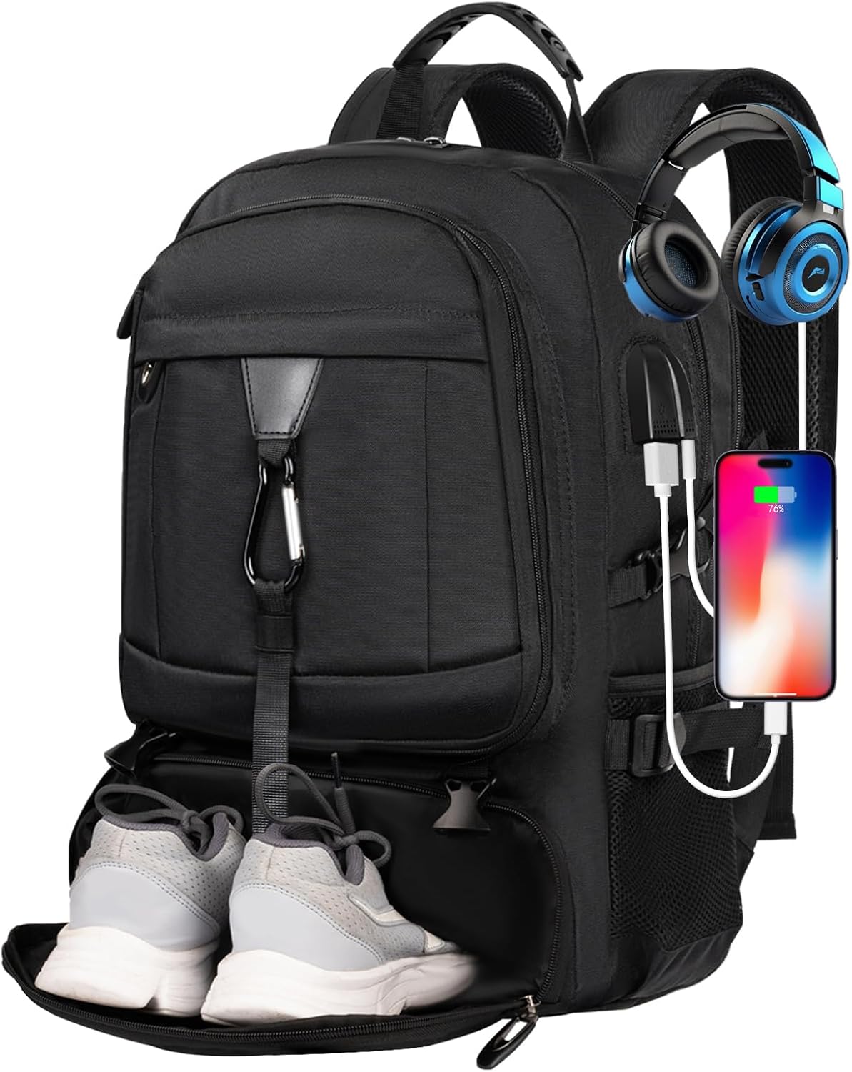 17.3 Inch gym backpack with Shoe Compartment,60L Water Resistant Anti Theft Backpacks with USB Charging Port, Airline Approved Carry on Bag Multiple Compartments,for Men Women Travel