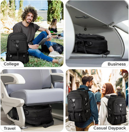 17.3 Inch gym backpack with Shoe Compartment,60L Water Resistant Anti Theft Backpacks with USB Charging Port, Airline Approved Carry on Bag Multiple Compartments,for Men Women Travel