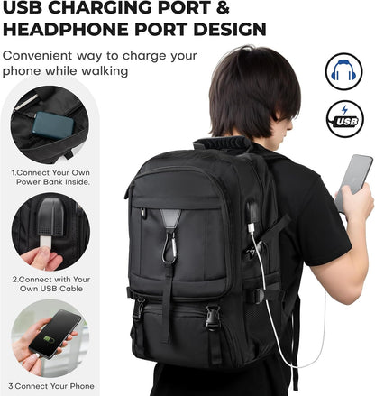 17.3 Inch gym backpack with Shoe Compartment,60L Water Resistant Anti Theft Backpacks with USB Charging Port, Airline Approved Carry on Bag Multiple Compartments,for Men Women Travel
