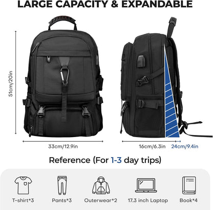 17.3 Inch gym backpack with Shoe Compartment,60L Water Resistant Anti Theft Backpacks with USB Charging Port, Airline Approved Carry on Bag Multiple Compartments,for Men Women Travel