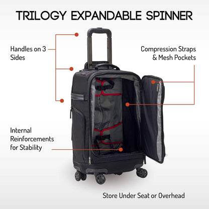 Trilogy Expandable Spinner (Black): Fits under-seat on most airplanes. Two convenient side pockets! Expandable, with solid base for strength and stability. 4-wheel design glides through airports!