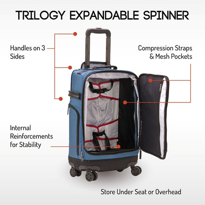 Trilogy Expandable Spinner (Black): Fits under-seat on most airplanes. Two convenient side pockets! Expandable, with solid base for strength and stability. 4-wheel design glides through airports!