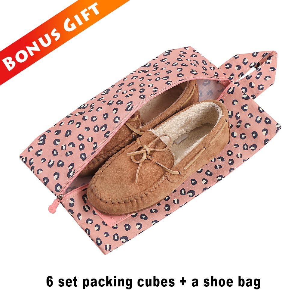 7 Set Packing Cubes with Shoe Bag - Travel Carry On Luggage Organizer