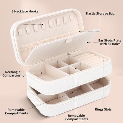 Small Travel Jewelry Box with Double Zipper, 2 Layers PU Portable Jewelry Case for Women and Girls,Travel Jewelry Organizer for Rings, Earrings, Necklaces, Bracelets,Black