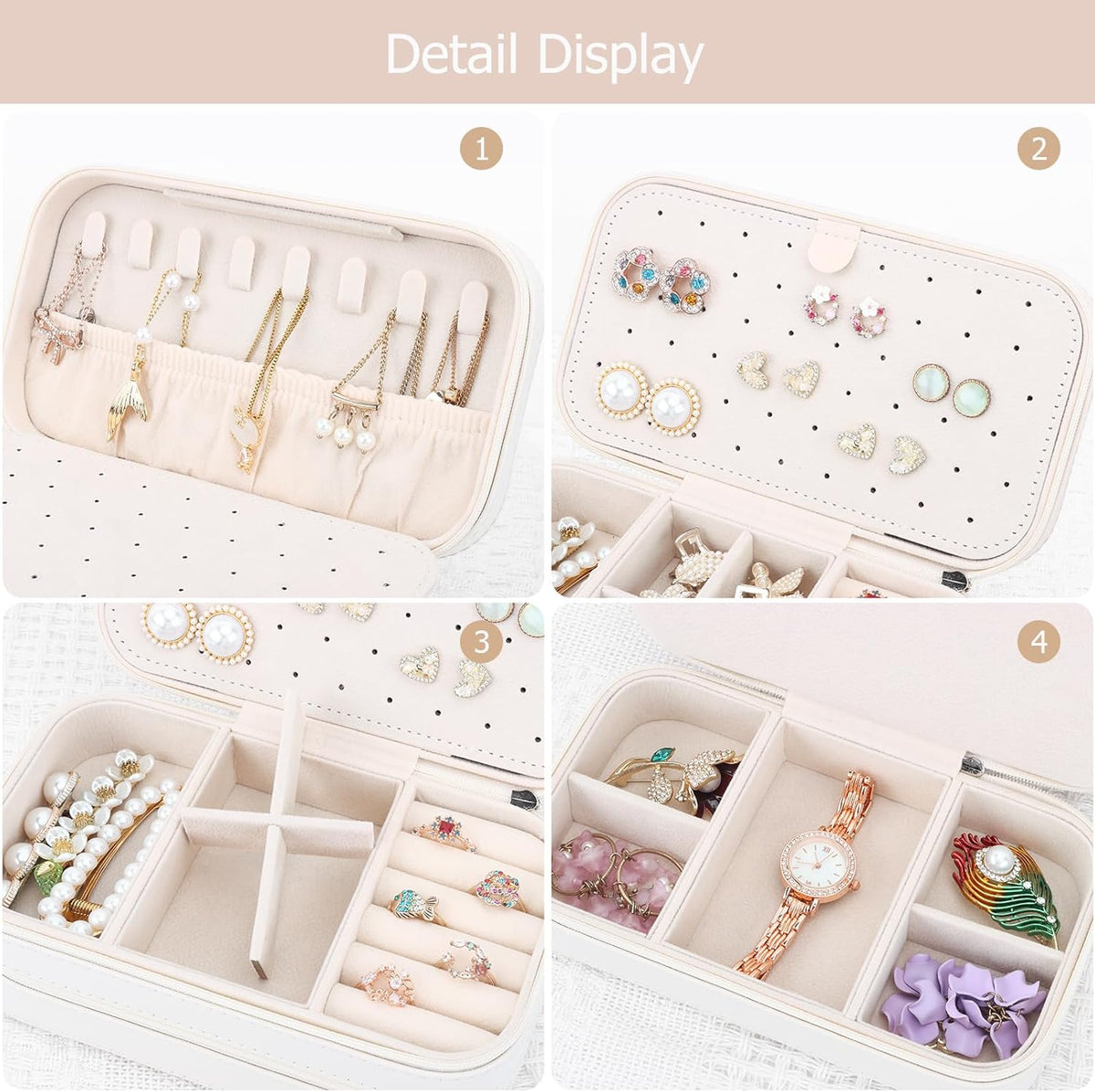 Small Travel Jewelry Box with Double Zipper, 2 Layers PU Portable Jewelry Case for Women and Girls,Travel Jewelry Organizer for Rings, Earrings, Necklaces, Bracelets,Black