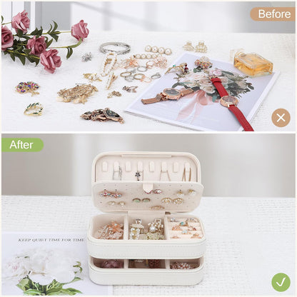 Small Travel Jewelry Box with Double Zipper, 2 Layers PU Portable Jewelry Case for Women and Girls,Travel Jewelry Organizer for Rings, Earrings, Necklaces, Bracelets,Black