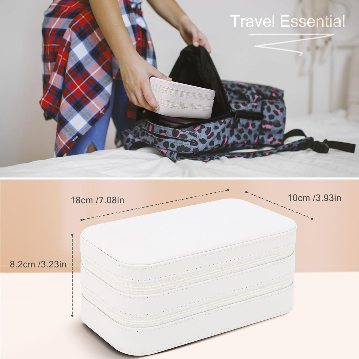 Small Travel Jewelry Box with Double Zipper, 2 Layers PU Portable Jewelry Case for Women and Girls,Travel Jewelry Organizer for Rings, Earrings, Necklaces, Bracelets,Black