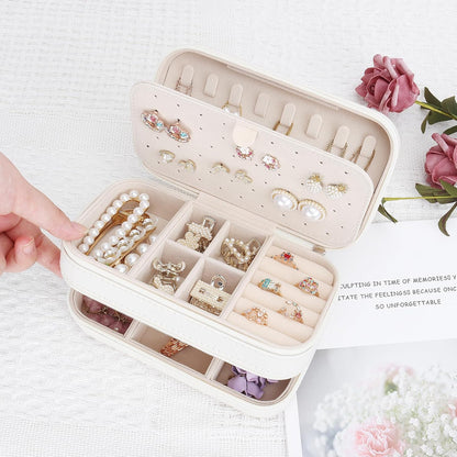 Small Travel Jewelry Box with Double Zipper, 2 Layers PU Portable Jewelry Case for Women and Girls,Travel Jewelry Organizer for Rings, Earrings, Necklaces, Bracelets,Black