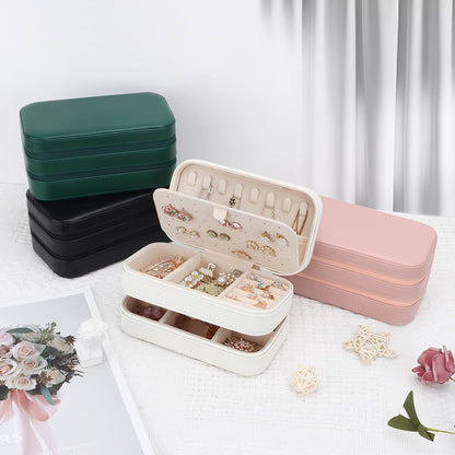 Small Travel Jewelry Box with Double Zipper, 2 Layers PU Portable Jewelry Case for Women and Girls,Travel Jewelry Organizer for Rings, Earrings, Necklaces, Bracelets,Black