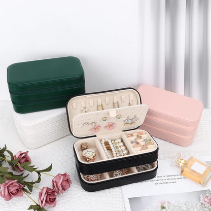 Small Travel Jewelry Box with Double Zipper, 2 Layers PU Portable Jewelry Case for Women and Girls,Travel Jewelry Organizer for Rings, Earrings, Necklaces, Bracelets,Black