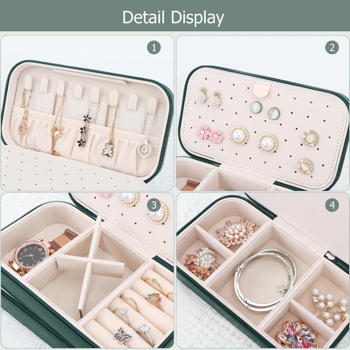 Small Travel Jewelry Box with Double Zipper, 2 Layers PU Portable Jewelry Case for Women and Girls,Travel Jewelry Organizer for Rings, Earrings, Necklaces, Bracelets,Black