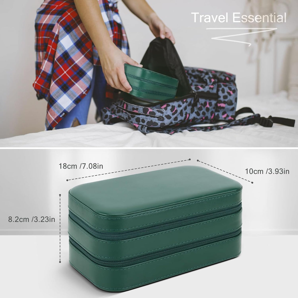 Small Travel Jewelry Box with Double Zipper, 2 Layers PU Portable Jewelry Case for Women and Girls,Travel Jewelry Organizer for Rings, Earrings, Necklaces, Bracelets,Black