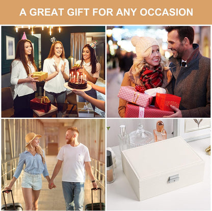 Jewelry Box Organizer for Women Girls 2 Layer Leather Travel Jewelry Storage Case with Lock and Removable Tray for Necklace Earrings Rings Bracelets Gift, Come with Polishing Cloth and Jewelry Bags