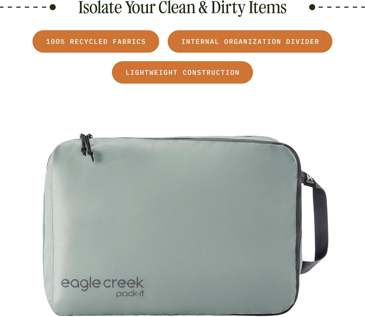 Pack-It Isolate Clean/Dirty Packing Cube - Dual Compartment Packing Cubes for Optimizing Luggage Space - Lightweight - Recycled Fabric - Washable - Medium - Blue Dawn