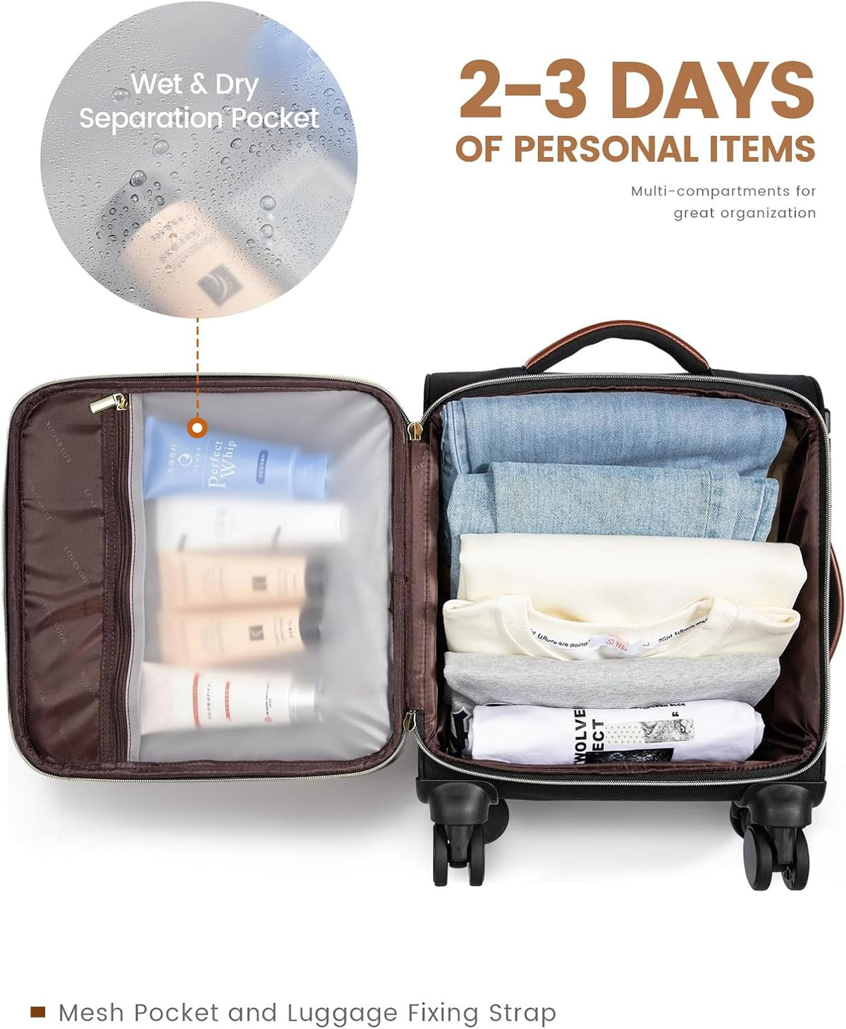 Underseat Carry On Luggage With Wheels, 16 Inch Softside Underseat Luggage Spinner, 18x14x8 inches Travel Bag With TSA Lock, Water-Resistant Lightwhight Personal Item for Travel