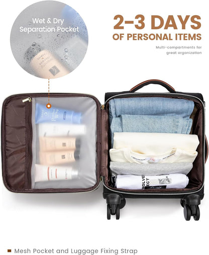 Underseat Carry On Luggage With Wheels, 16 Inch Softside Underseat Luggage Spinner, 18x14x8 inches Travel Bag With TSA Lock, Water-Resistant Lightwhight Personal Item for Travel