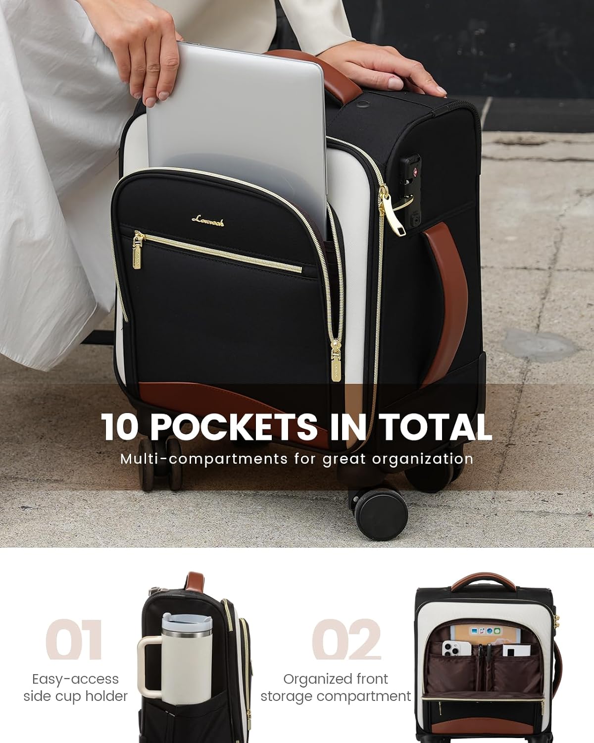 Underseat Carry On Luggage With Wheels, 16 Inch Softside Underseat Luggage Spinner, 18x14x8 inches Travel Bag With TSA Lock, Water-Resistant Lightwhight Personal Item for Travel