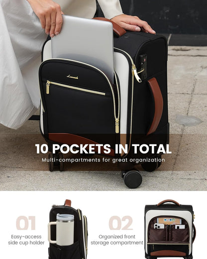 Underseat Carry On Luggage With Wheels, 16 Inch Softside Underseat Luggage Spinner, 18x14x8 inches Travel Bag With TSA Lock, Water-Resistant Lightwhight Personal Item for Travel