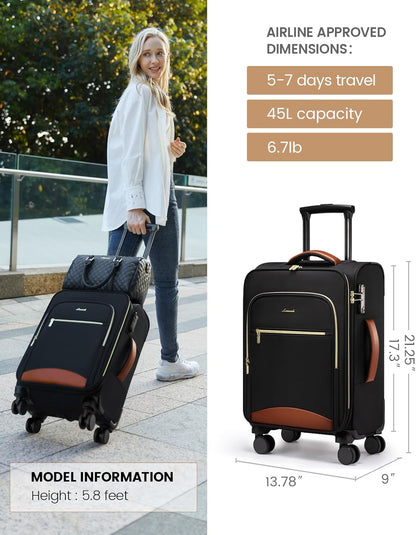 Underseat Carry On Luggage With Wheels, 16 Inch Softside Underseat Luggage Spinner, 18x14x8 inches Travel Bag With TSA Lock, Water-Resistant Lightwhight Personal Item for Travel