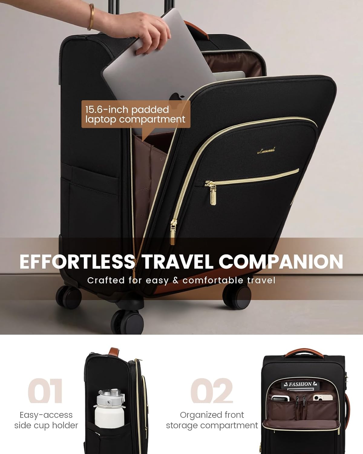 Underseat Carry On Luggage With Wheels, 16 Inch Softside Underseat Luggage Spinner, 18x14x8 inches Travel Bag With TSA Lock, Water-Resistant Lightwhight Personal Item for Travel