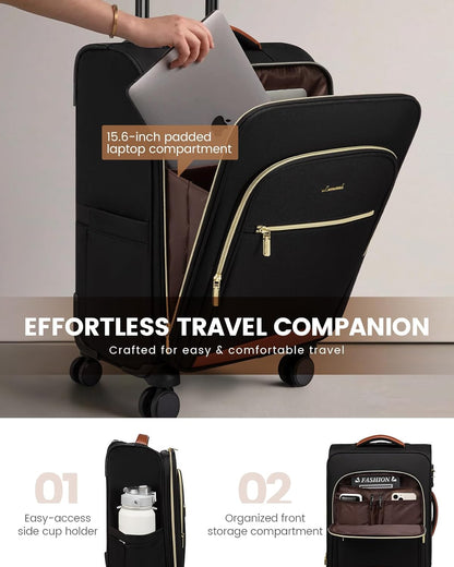 Underseat Carry On Luggage With Wheels, 16 Inch Softside Underseat Luggage Spinner, 18x14x8 inches Travel Bag With TSA Lock, Water-Resistant Lightwhight Personal Item for Travel