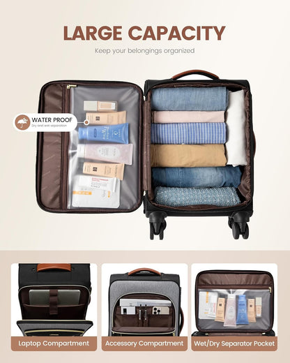 Underseat Carry On Luggage With Wheels, 16 Inch Softside Underseat Luggage Spinner, 18x14x8 inches Travel Bag With TSA Lock, Water-Resistant Lightwhight Personal Item for Travel