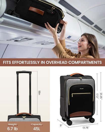 Underseat Carry On Luggage With Wheels, 16 Inch Softside Underseat Luggage Spinner, 18x14x8 inches Travel Bag With TSA Lock, Water-Resistant Lightwhight Personal Item for Travel