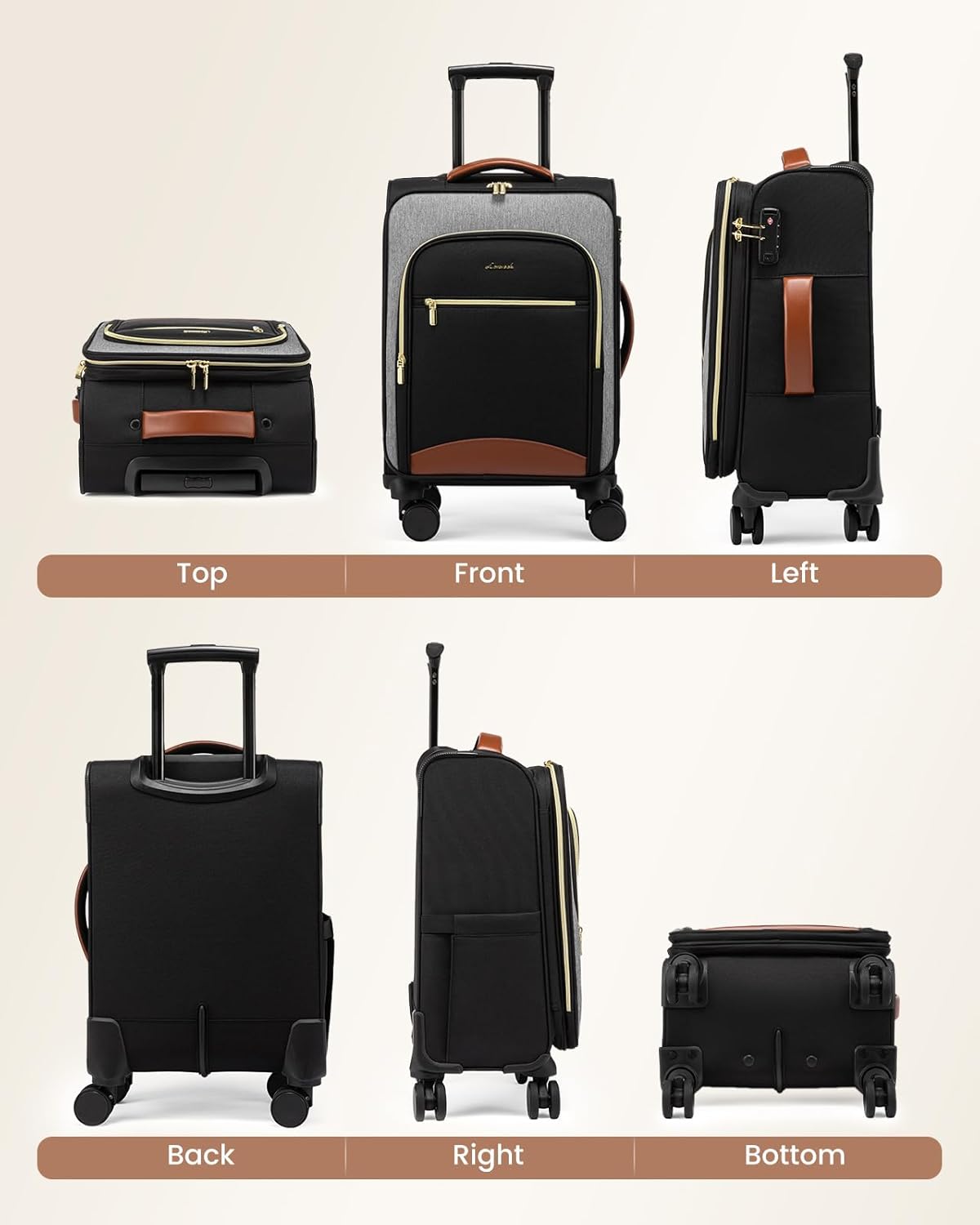 Underseat Carry On Luggage With Wheels, 16 Inch Softside Underseat Luggage Spinner, 18x14x8 inches Travel Bag With TSA Lock, Water-Resistant Lightwhight Personal Item for Travel