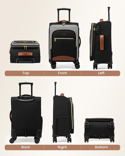 Underseat Carry On Luggage With Wheels, 16 Inch Softside Underseat Luggage Spinner, 18x14x8 inches Travel Bag With TSA Lock, Water-Resistant Lightwhight Personal Item for Travel