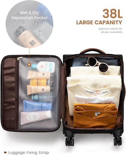 Underseat Carry On Luggage With Wheels, 16 Inch Softside Underseat Luggage Spinner, 18x14x8 inches Travel Bag With TSA Lock, Water-Resistant Lightwhight Personal Item for Travel