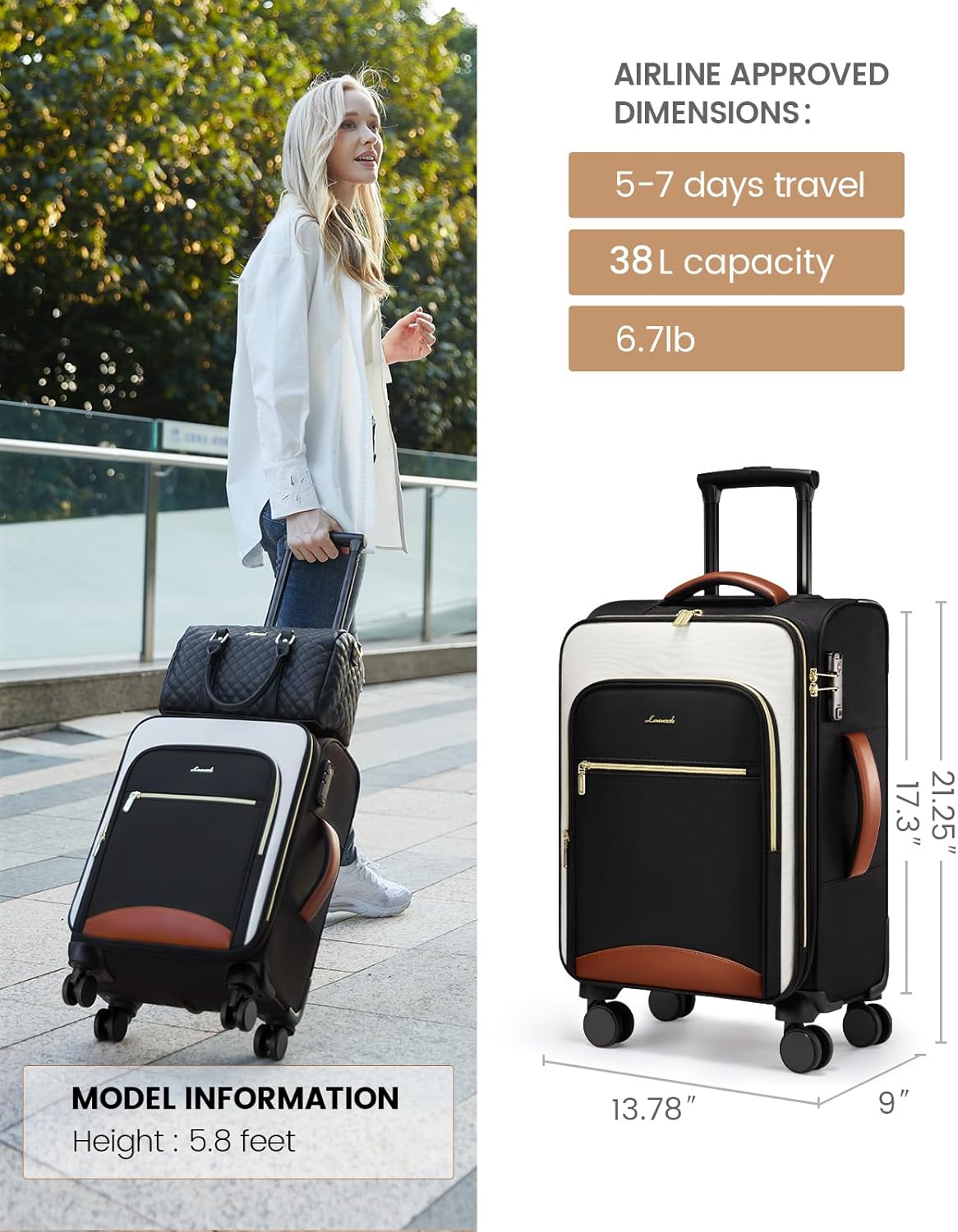 Underseat Carry On Luggage With Wheels, 16 Inch Softside Underseat Luggage Spinner, 18x14x8 inches Travel Bag With TSA Lock, Water-Resistant Lightwhight Personal Item for Travel
