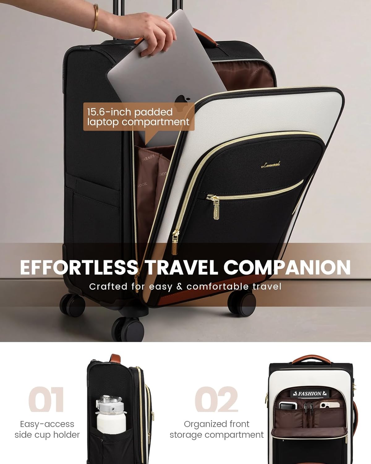 Underseat Carry On Luggage With Wheels, 16 Inch Softside Underseat Luggage Spinner, 18x14x8 inches Travel Bag With TSA Lock, Water-Resistant Lightwhight Personal Item for Travel