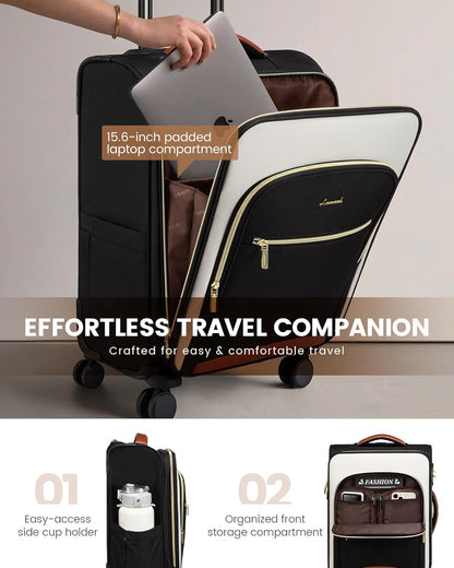 Underseat Carry On Luggage With Wheels, 16 Inch Softside Underseat Luggage Spinner, 18x14x8 inches Travel Bag With TSA Lock, Water-Resistant Lightwhight Personal Item for Travel